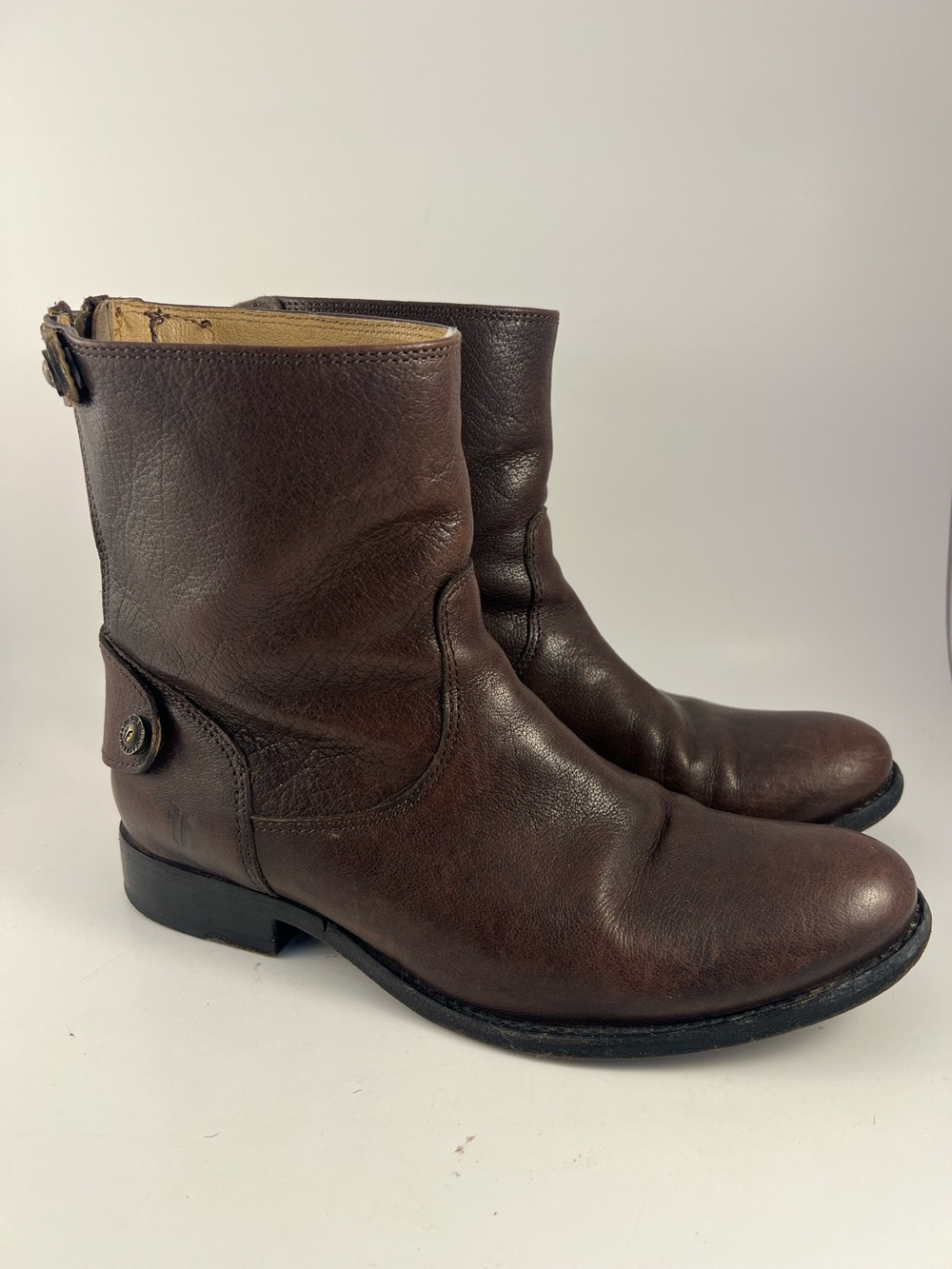 Frye Melissa Zip Up Snap Short Boots Women's 7 B Brown Leather 76502